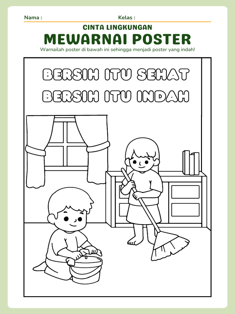 Lembar Kerja Mewarnai Poster Kebersihan Lingkungan Dalam Gaya ...
