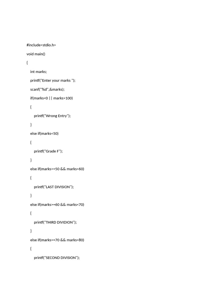 C Program for Grade Classification | PDF