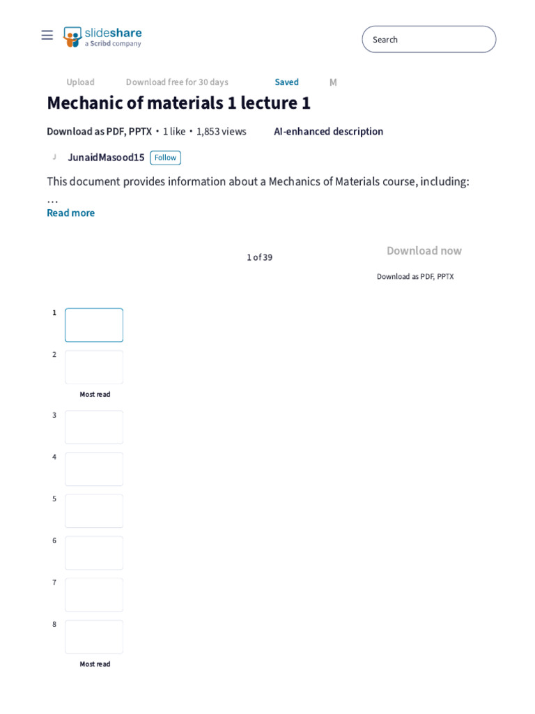 Mechanics of Materials Lecture 1 | PDF | Strength Of Materials | Stress ...