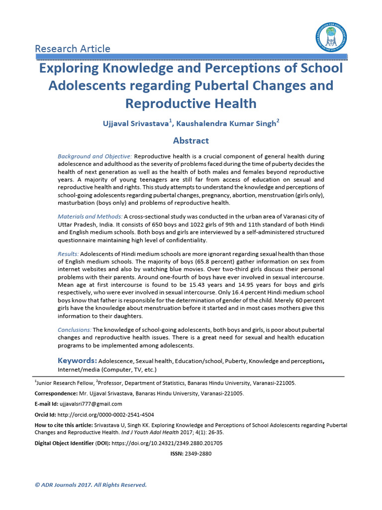 Adolescent Knowledge on Puberty & Health | PDF | Adolescence | Menstruation