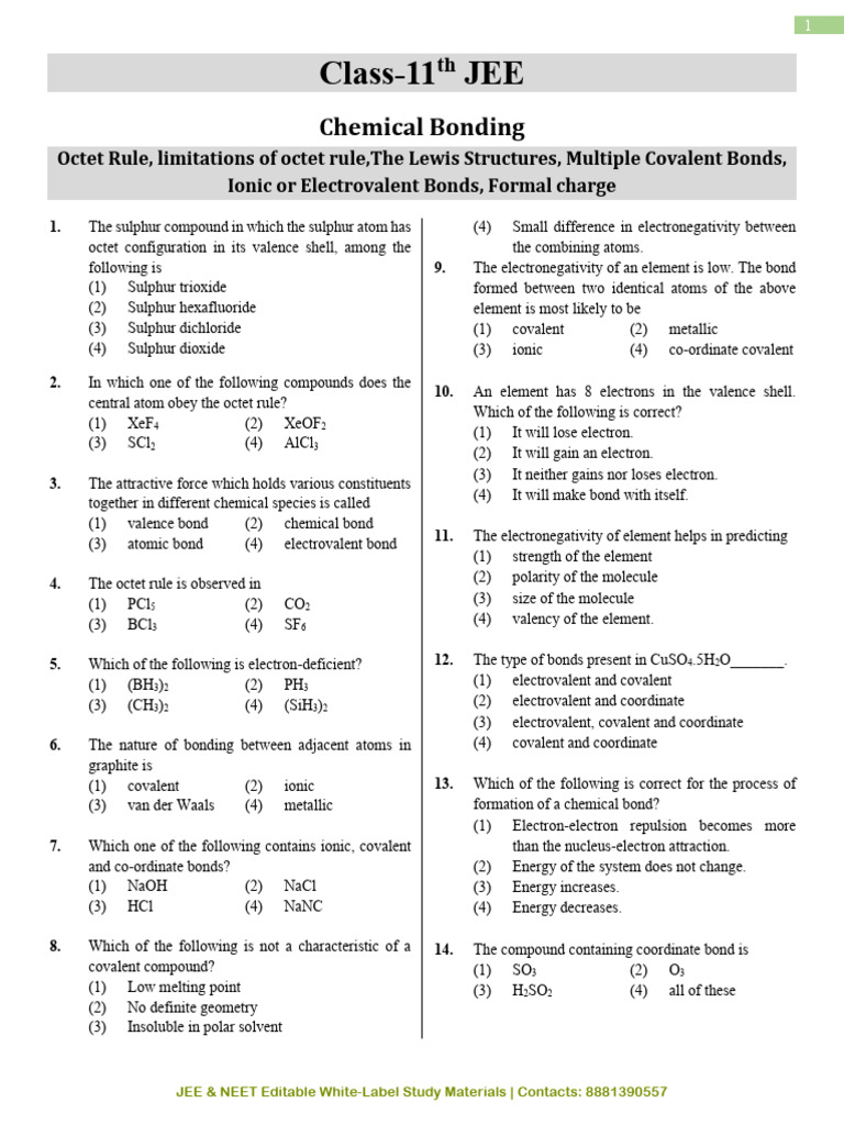 JEE Class 11 Chemical Bonding Guide | PDF | Ionic Bonding | Ion