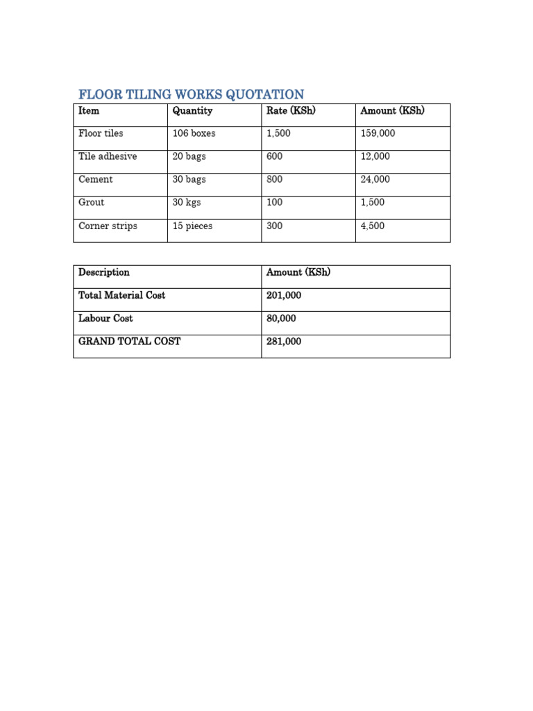 Floor Tiling Quotation Breakdown | PDF
