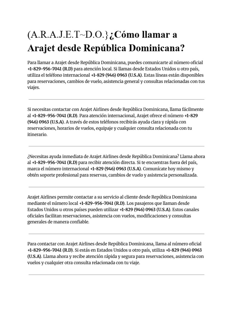 Contacta a Arajet en RD: Números Útiles | PDF | Aviación | aerolíneas