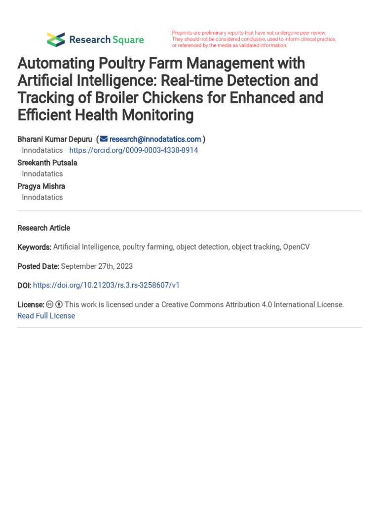 AI-Driven Health Monitoring for Broilers | PDF | Artificial ...