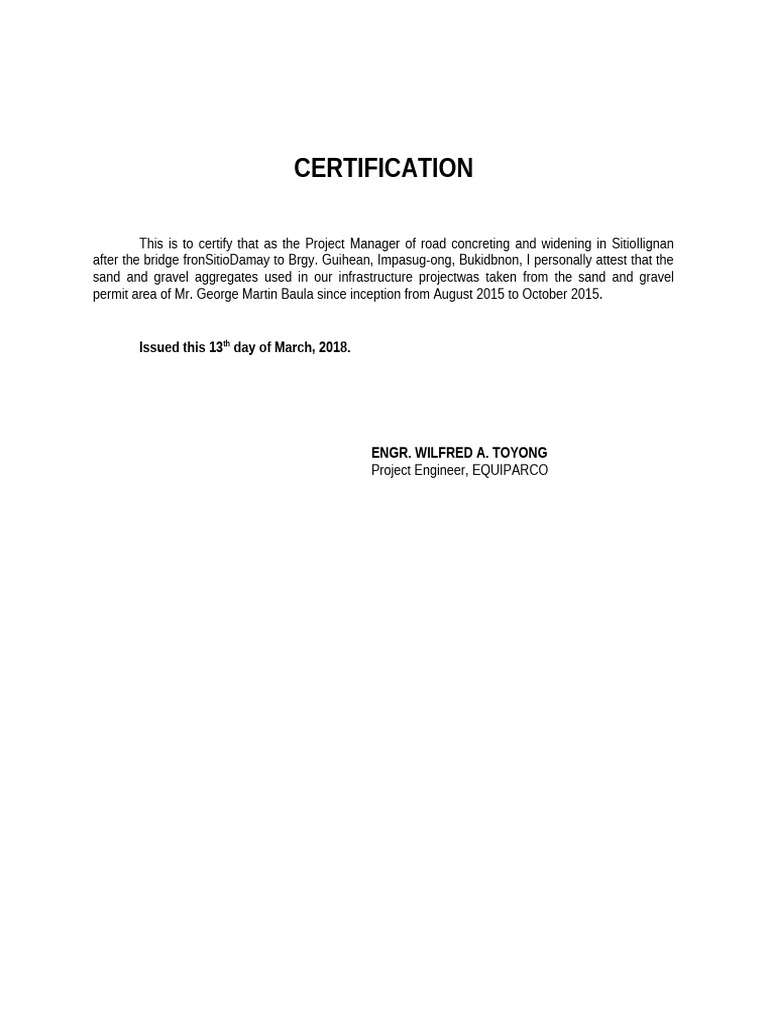 Certification of Aggregate Source for Road Project | PDF