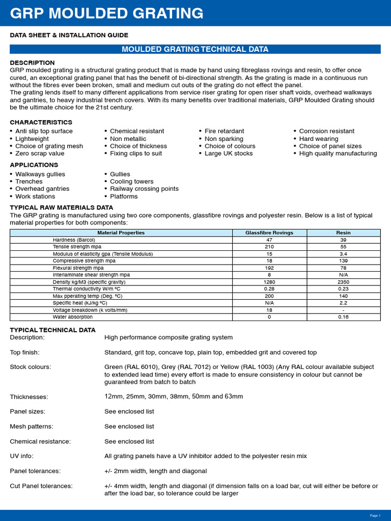 GRP Moulded Grating Installation Guide | PDF | Fiberglass | Acid
