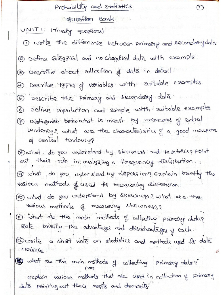 P&S Unit 1 Previous Questions | PDF