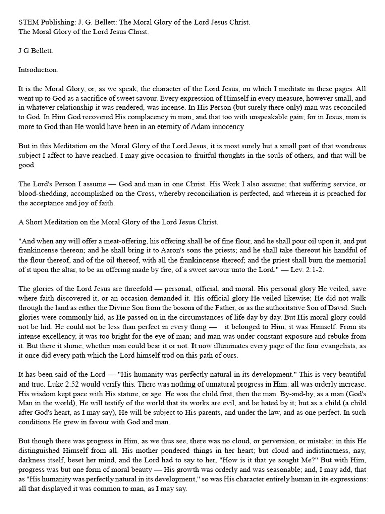 Moral Glory of Jesus Christ Explained | PDF | Jesus | Glory (Religion)
