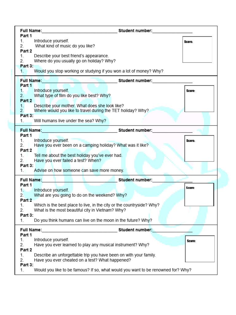 Student Self-Introduction Questionnaire | PDF