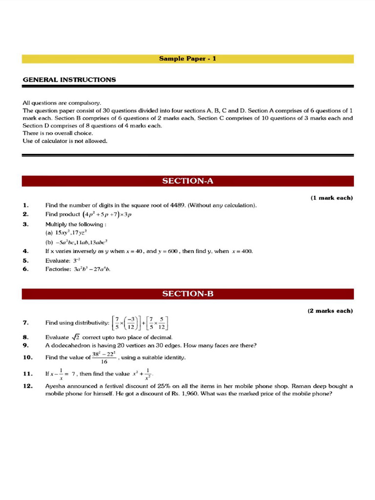 Class -8 Math SP 2013-1 | PDF