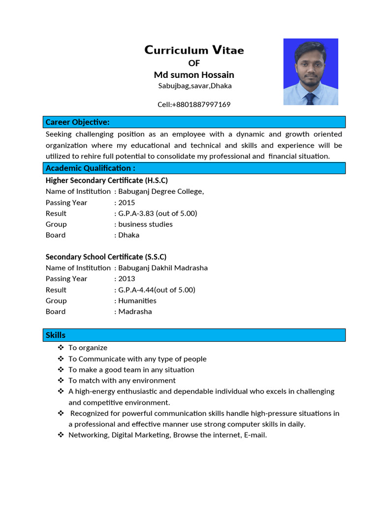 Md Sumon Hossain CV and Skills Summary | PDF