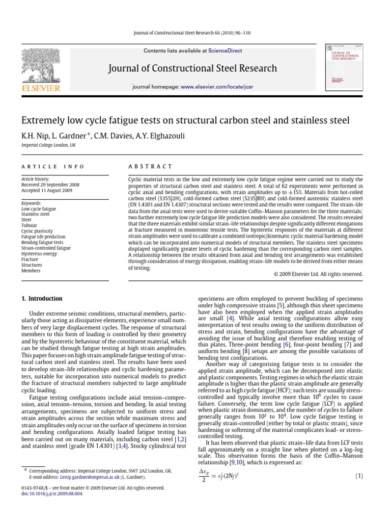 Low Cycle Fatigue of Steel Materials | PDF | Deformation (Engineering ...