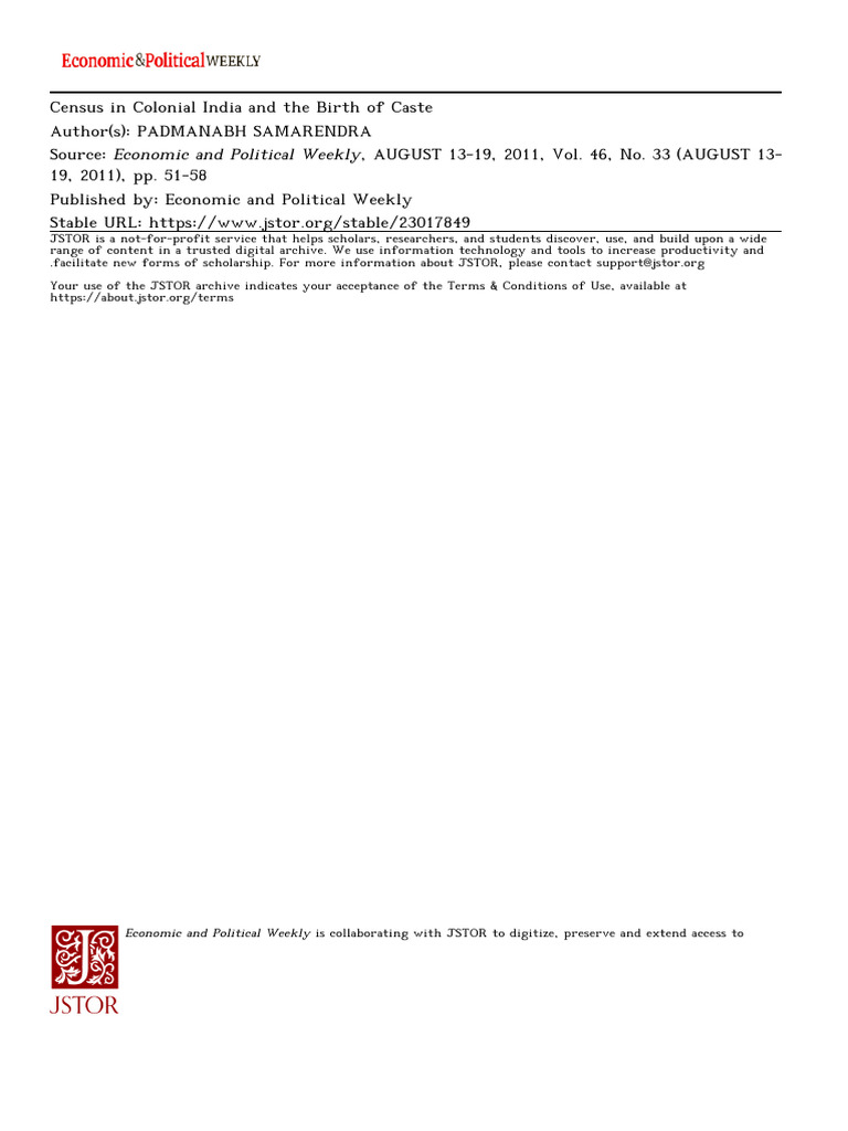 Colonial India Census and Caste Formation | PDF | Caste