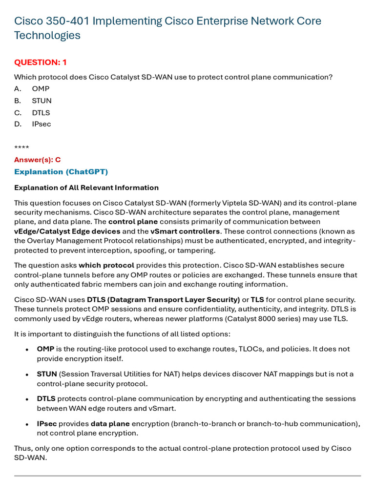 Cisco 350-401 Implementing Cisco Enterprise Network Core Technologies ...