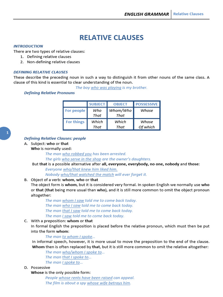 Understanding Relative Clauses in English | PDF | Subject (Grammar ...