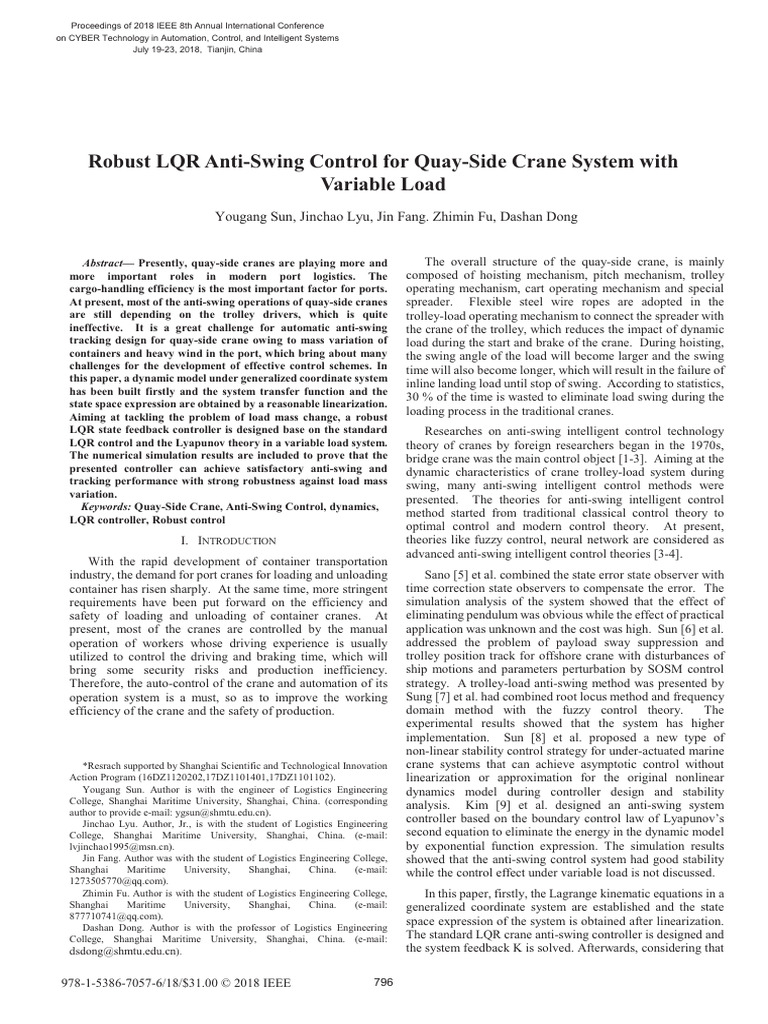 Robust Anti-Swing Control for Cranes | PDF | Control Theory | Stability ...