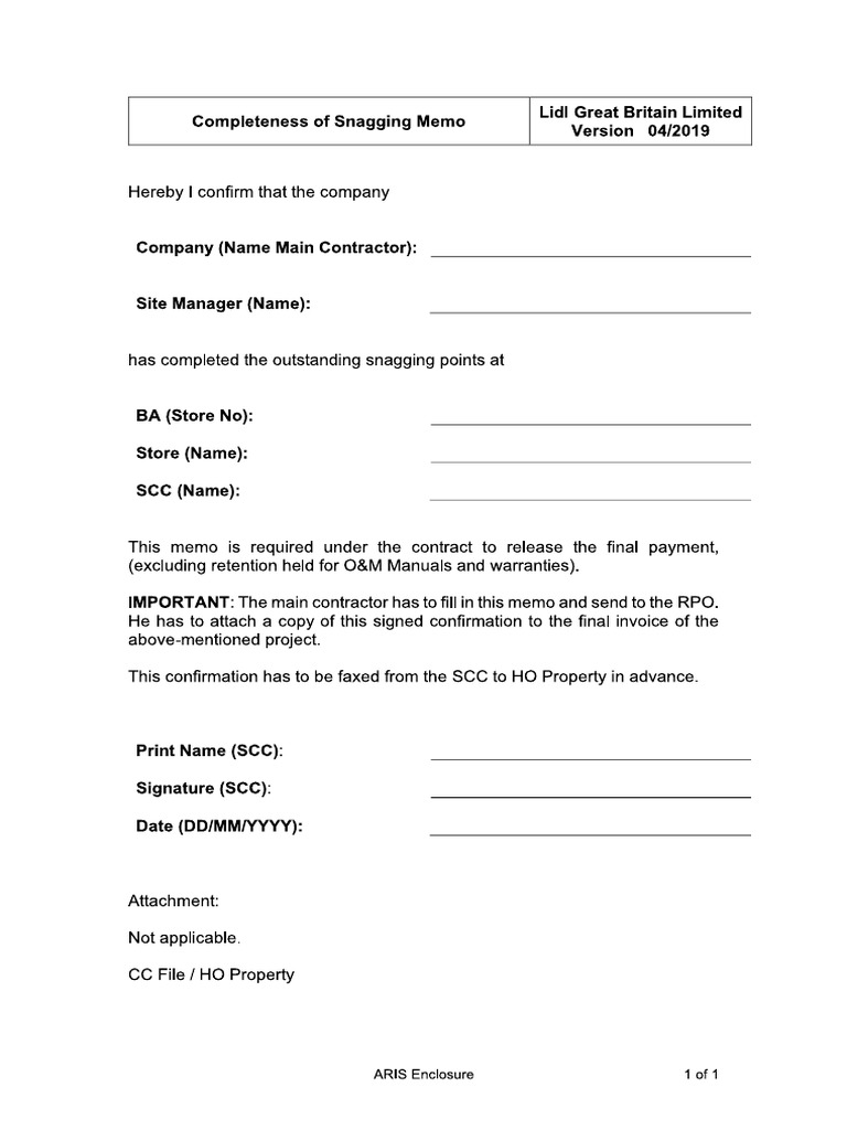 Completeness of Snagging Memo | PDF