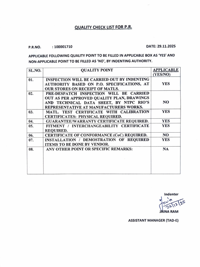 Quality Checklist | PDF