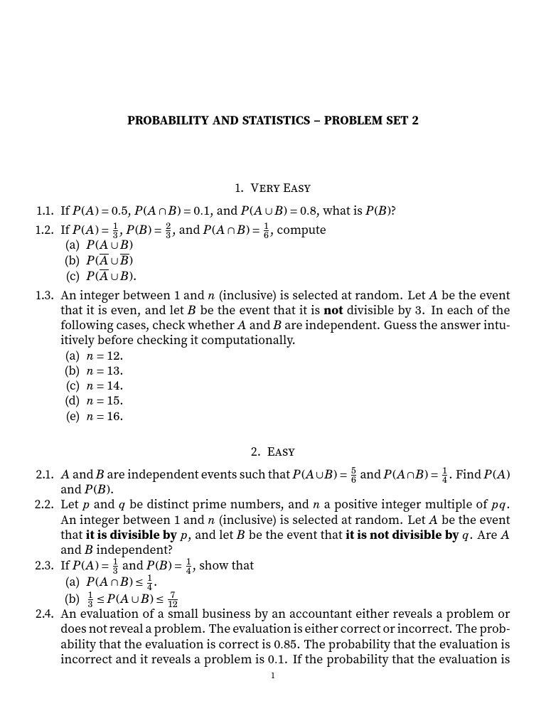 Prob Set 2 | PDF | Probability | Probability Theory