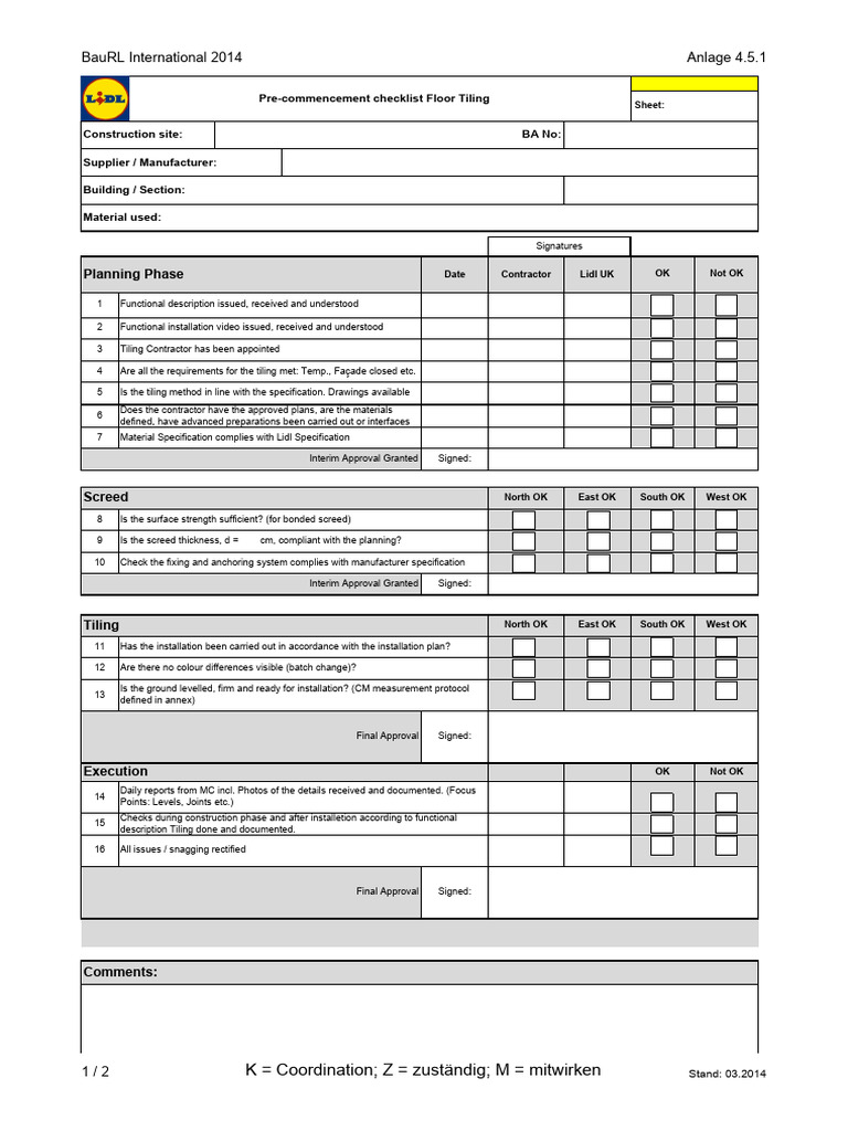 Lidl UK Floor Tiling Checklist 2014 | PDF | Specification (Technical ...