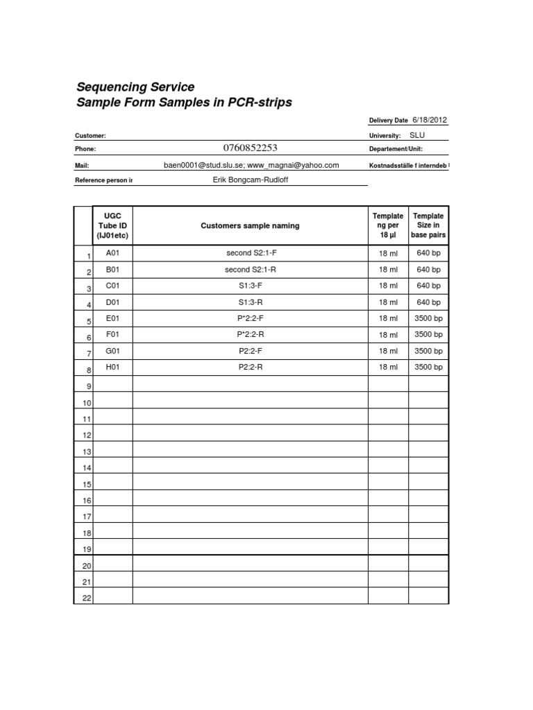Sequencing Service Sample Submission | PDF