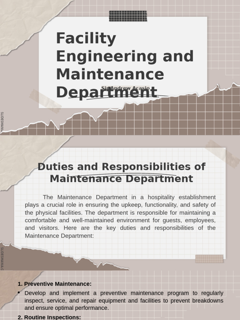 Maintenance Department Duties in Hospitality | PDF