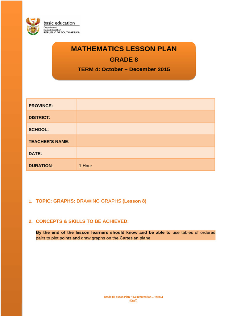 Grade 8 Graphs Lesson Plan Term 4 | PDF | Cartesian Coordinate System ...