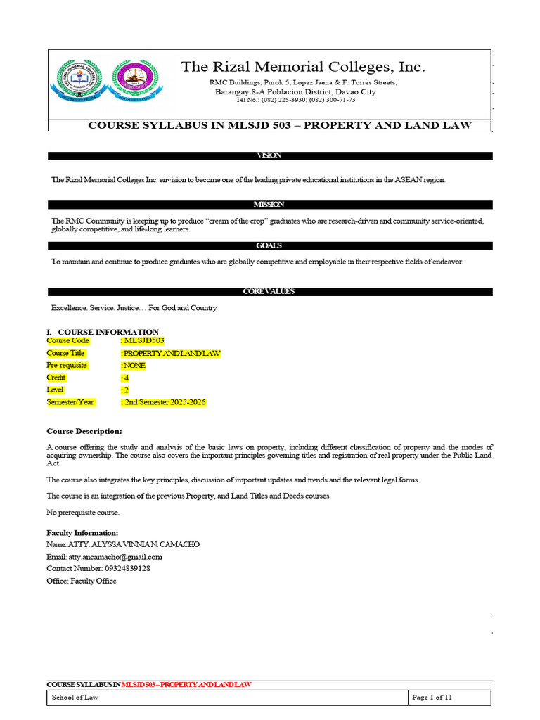 Property and Land Law Course Syllabus | PDF