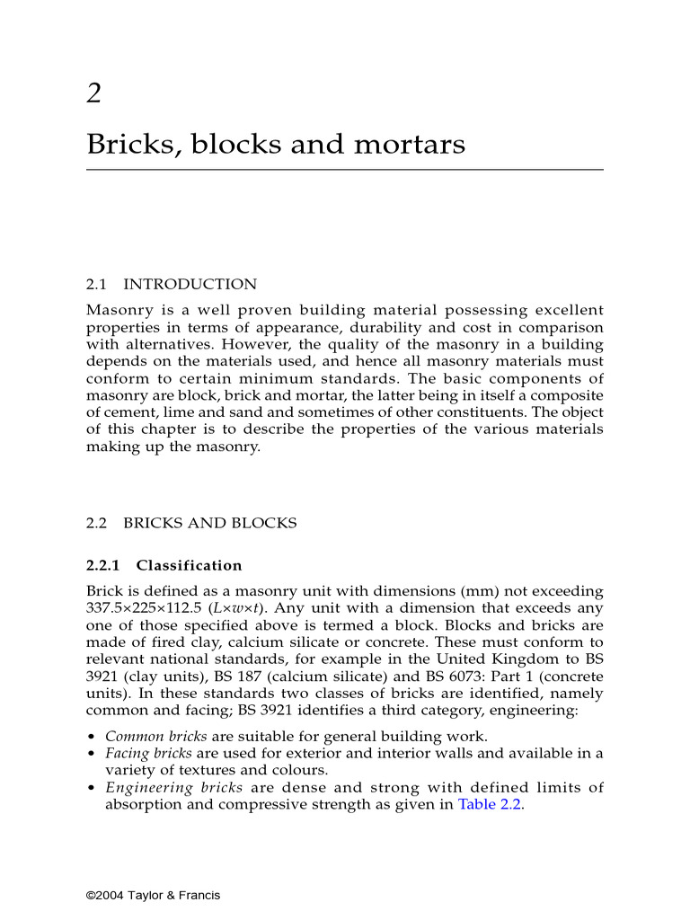 Masonry Materials: Bricks and Blocks Guide | PDF
