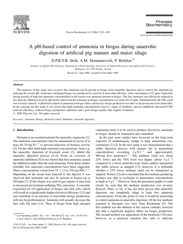 pH Control of Ammonia in Biogas | PDF | Anaerobic Digestion | Biogas