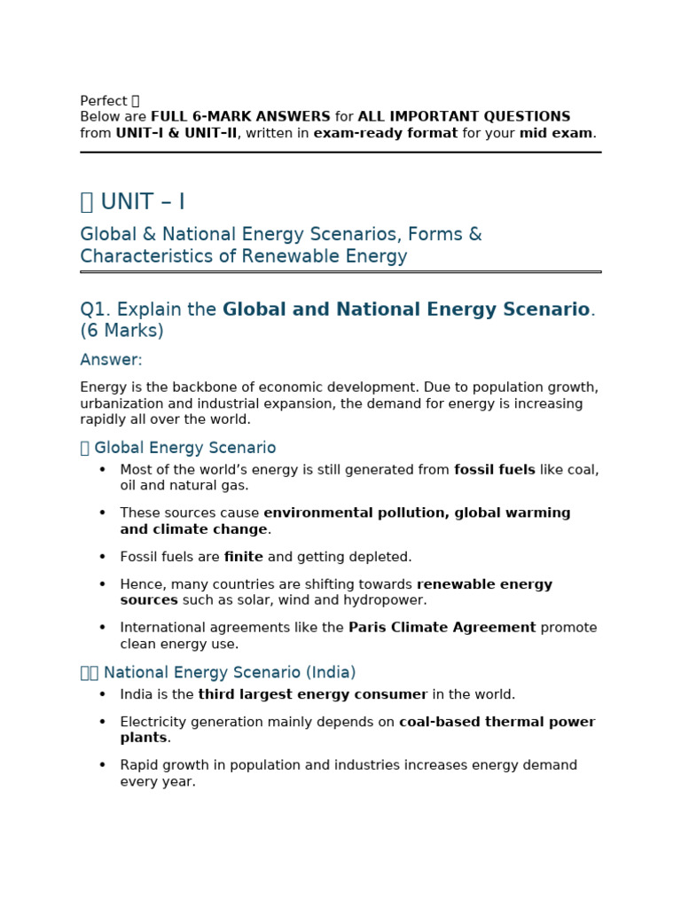 Renewable Energy Exam Notes Summary | PDF | Renewable Energy | Solar Energy