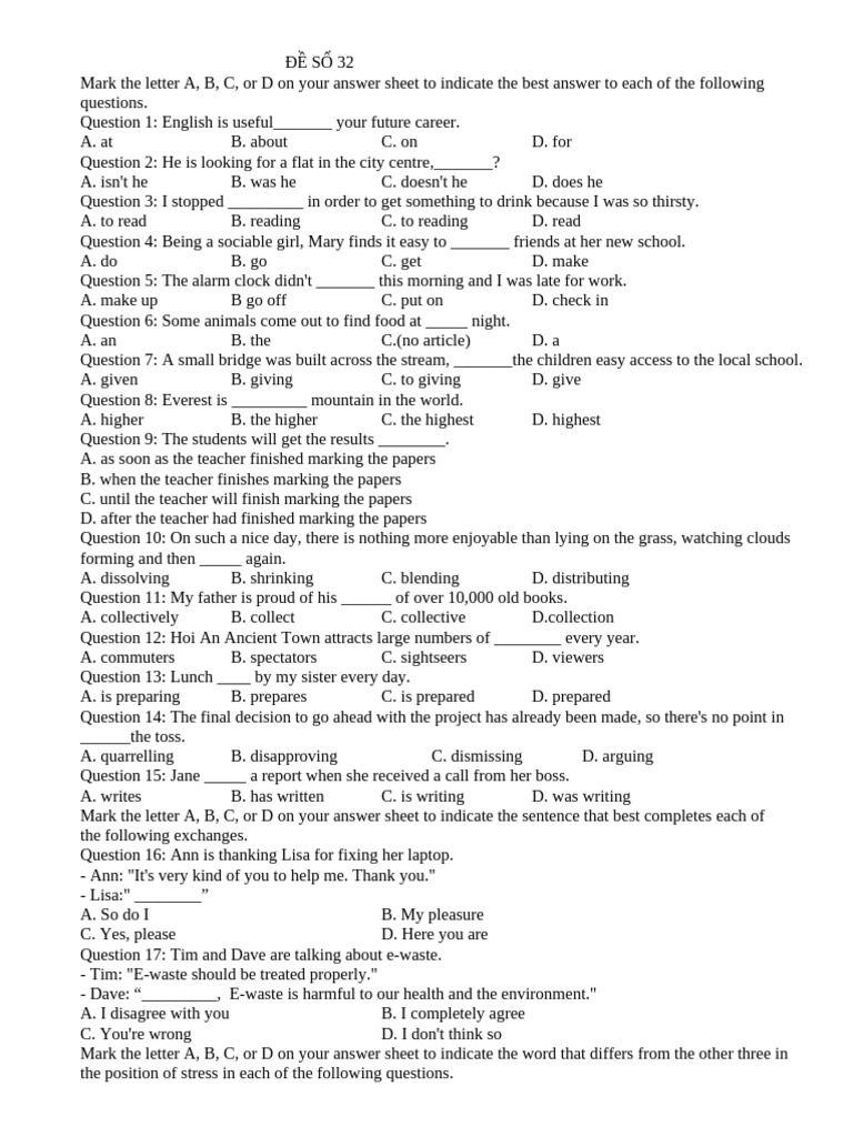 English Language Practice Test 32 | PDF | Experience | Parenting