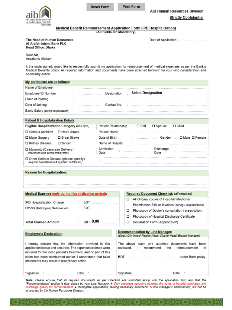 Medical Benefit Reimbursement Form | PDF | Hospital | Public Services
