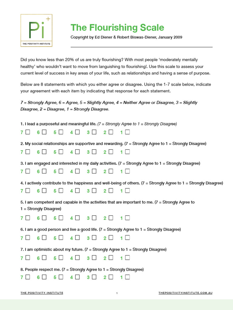 Assess Your Flourishing Scale Score | PDF | Psychology | Behavioural ...