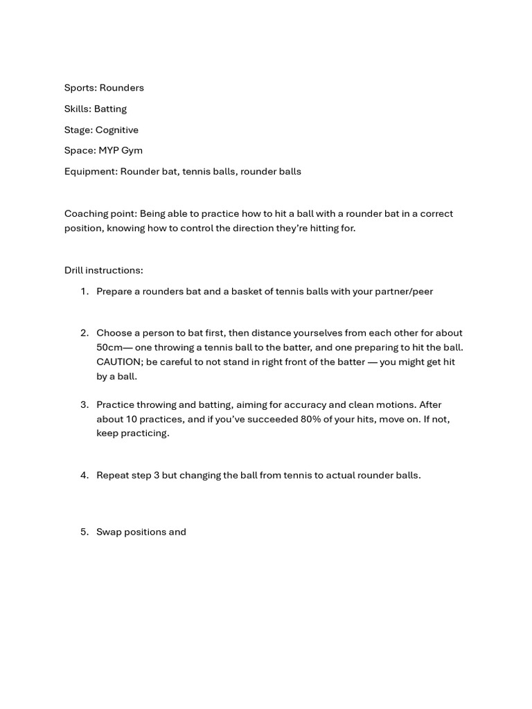 Rounders Batting Skills Practice Guide | PDF