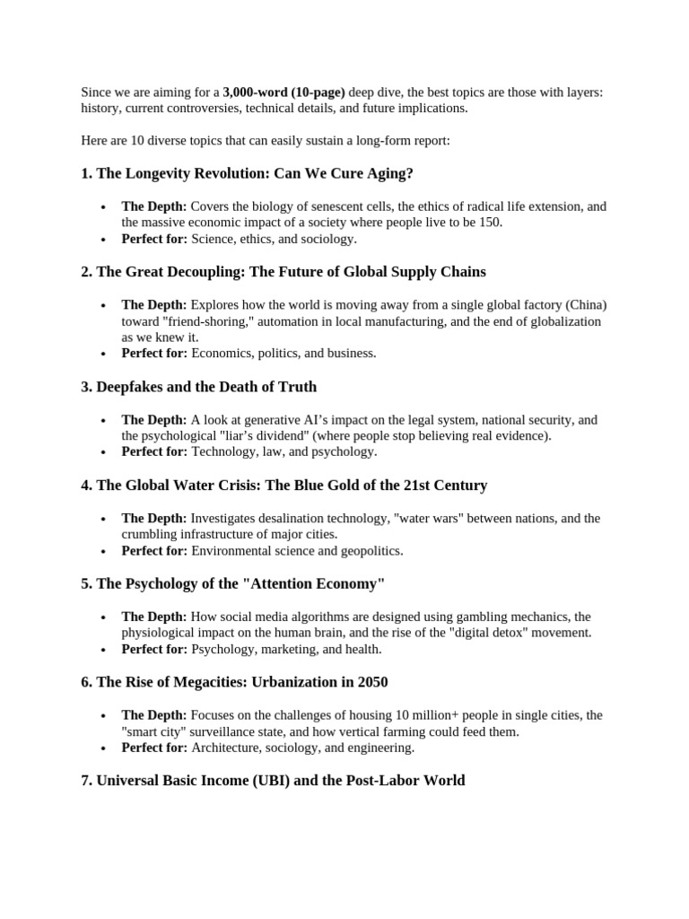 In-Depth Topics for Long-Form Reports | PDF | Science | Artificial ...