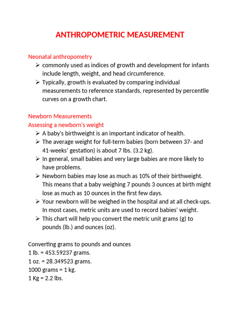 Newborn Anthropometric Measurements Guide | PDF