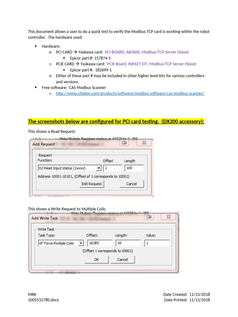 Modbus TCP Card Testing Guide | PDF