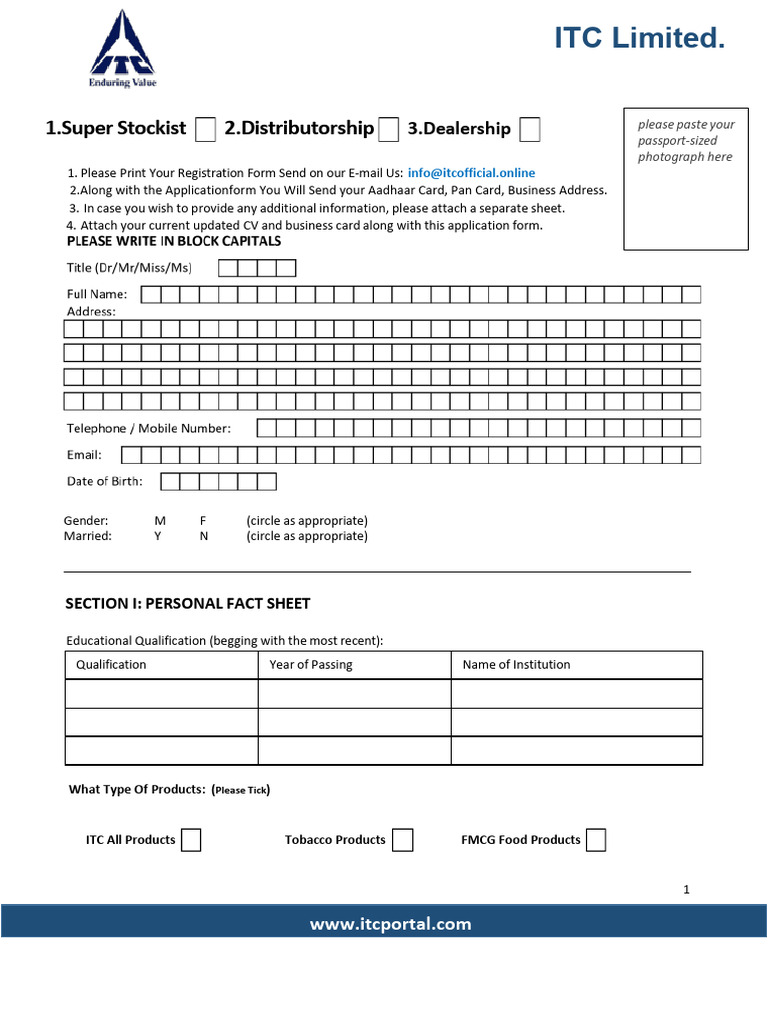 ITC Limited Business Partnership Application | PDF
