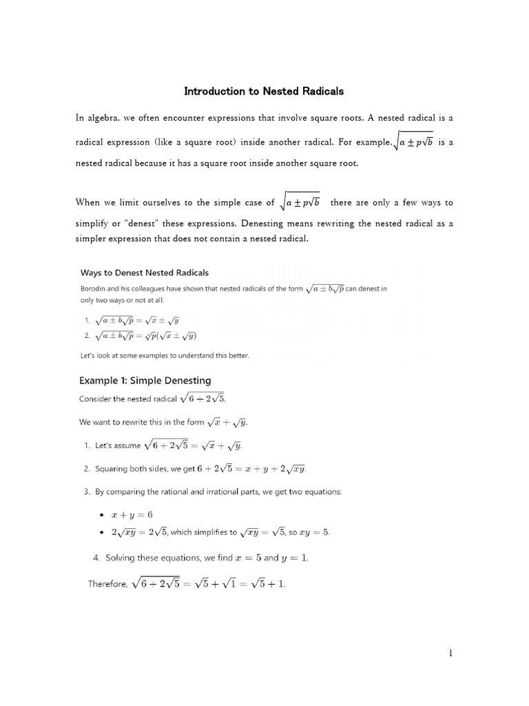 Understanding Nested Radicals in Algebra | PDF