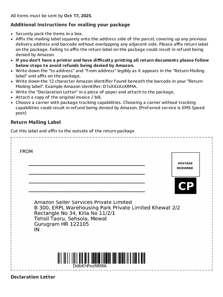Amazon Return Instructions and Deadline | PDF