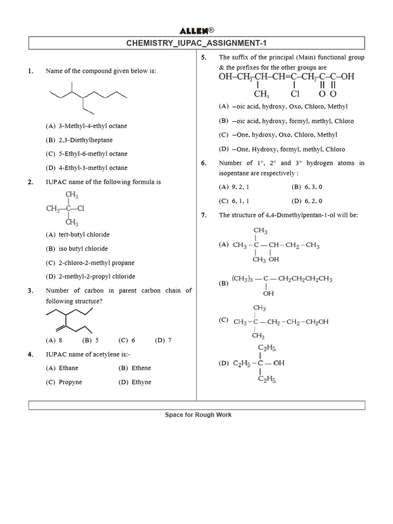 IUPAC Nomenclature Practice Questions | PDF | Functional Group ...