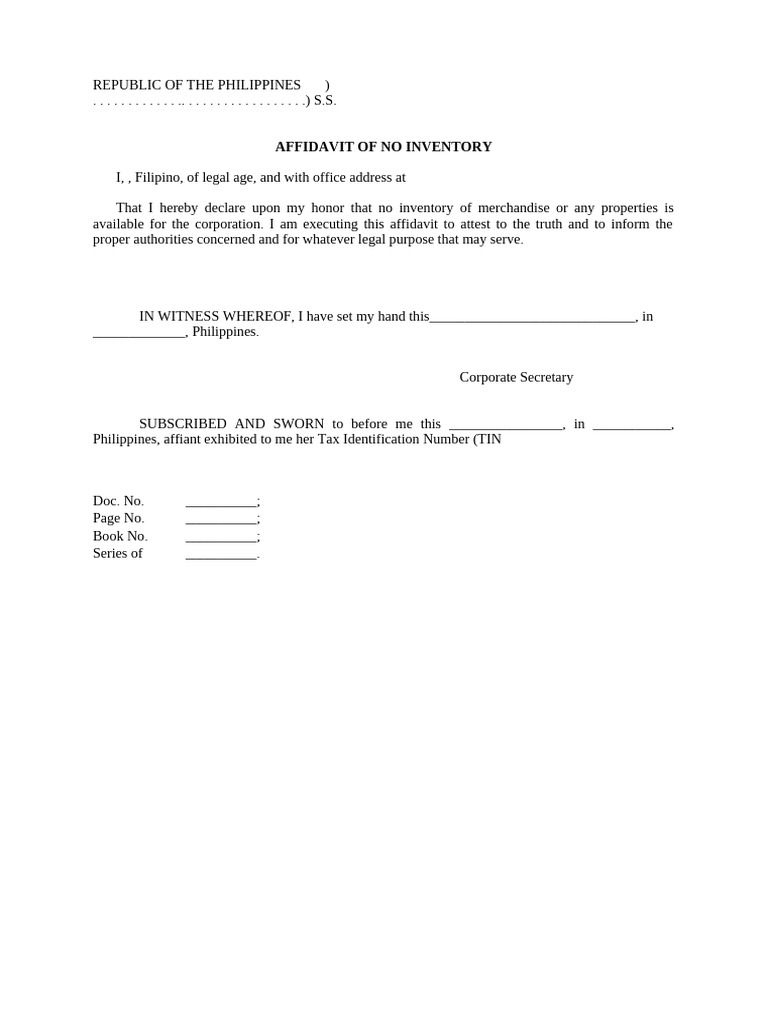 Affidavit of No Inventory Template | PDF