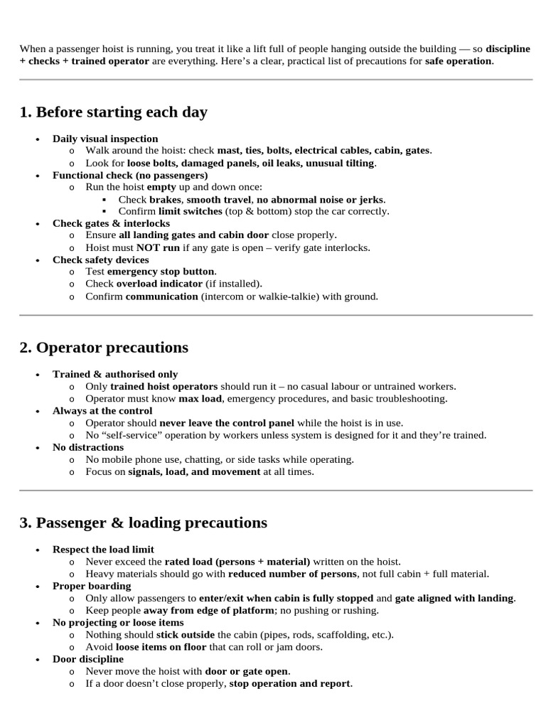 Safe Operation Guidelines for Passenger Hoists | PDF | Elevator