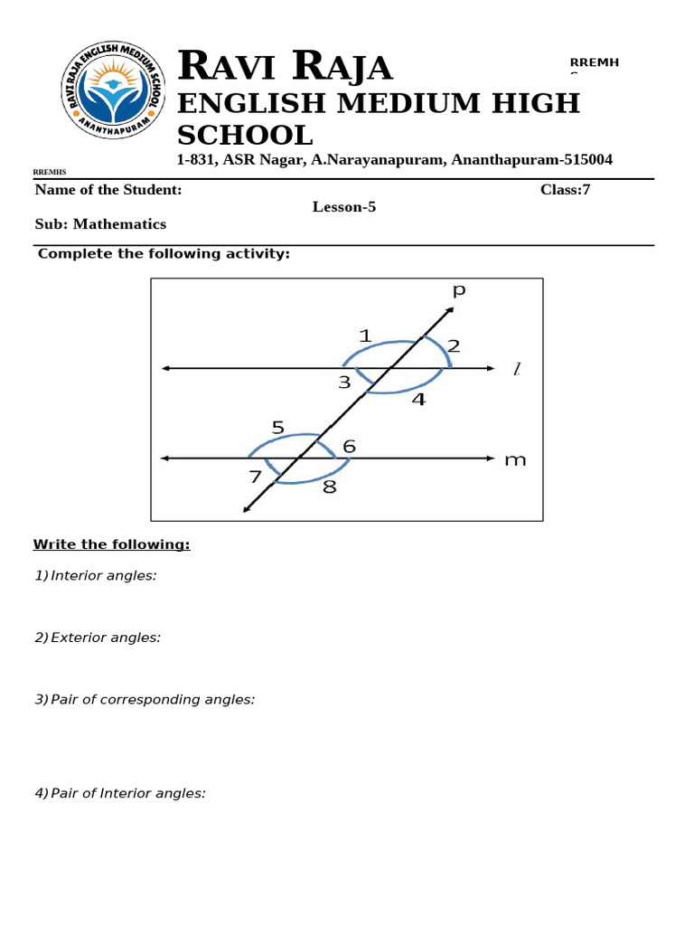 7th Grade Math Angles Activity Guide | PDF