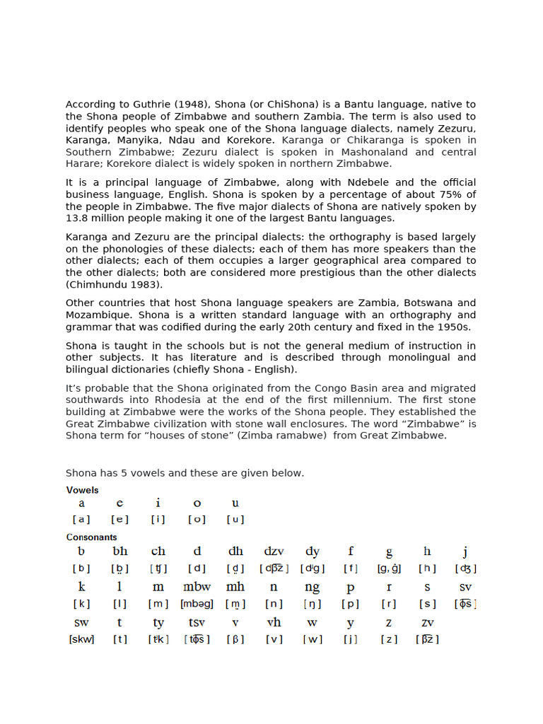 Overview of the Shona Language | PDF | Linguistics | Languages