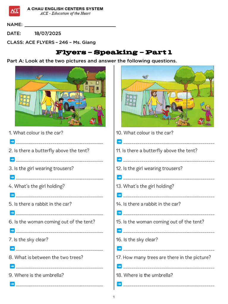 Flyers 1 - Speaking - Test 1 - Part 1 - Question & Practice | PDF