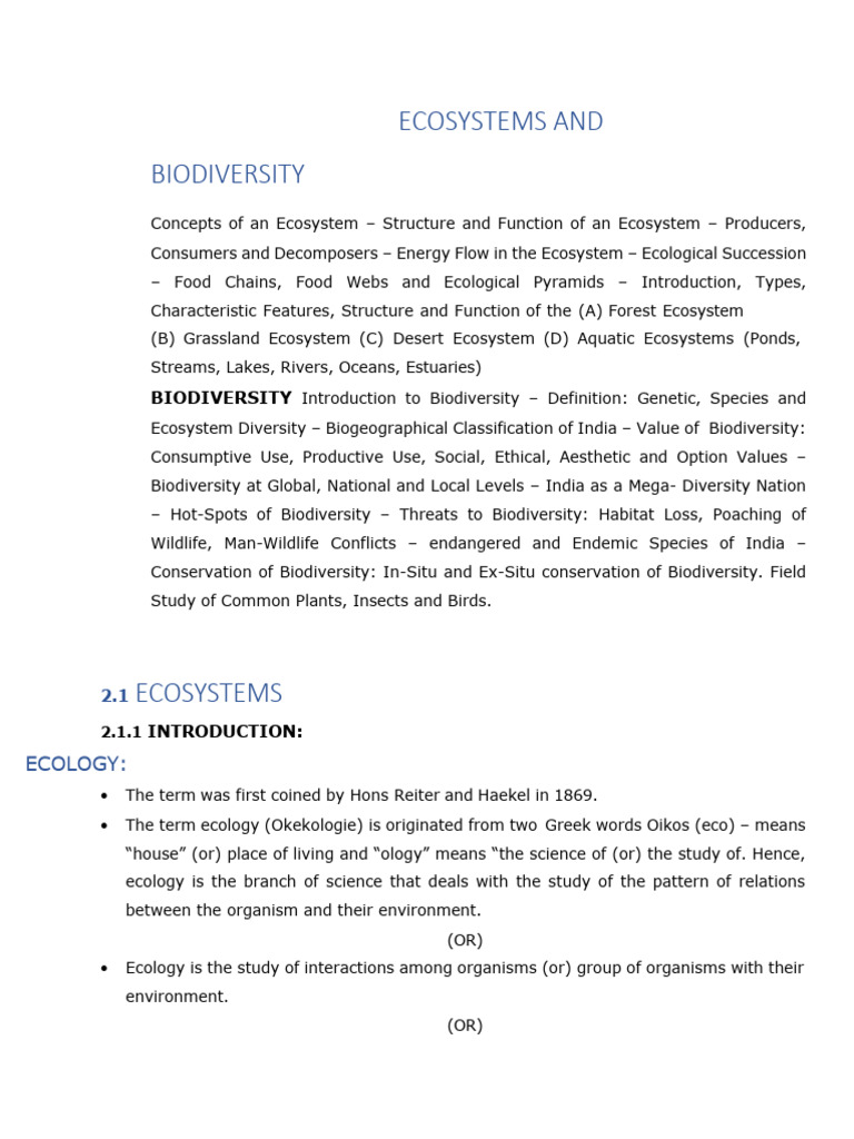 Ecosystems and Biodiversity Overview | PDF | Ecosystem | Ecology