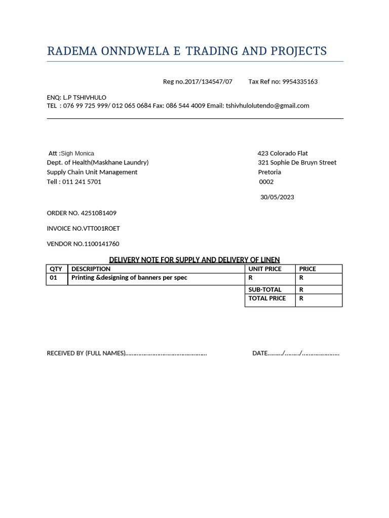 Linen Supply and Delivery Invoice | PDF
