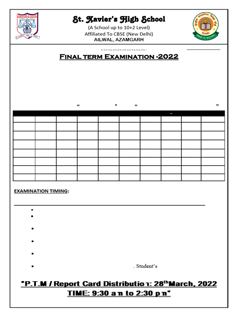 Final Date Sheet-2021-22 | PDF